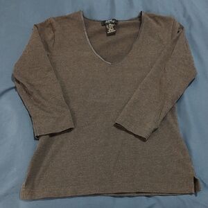 One Step Ahead Charcol Three-quarter Sleeve Top